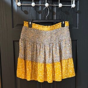 Banana Republic Yellow Floral Tiered Mini Skirt with Smocked Waist